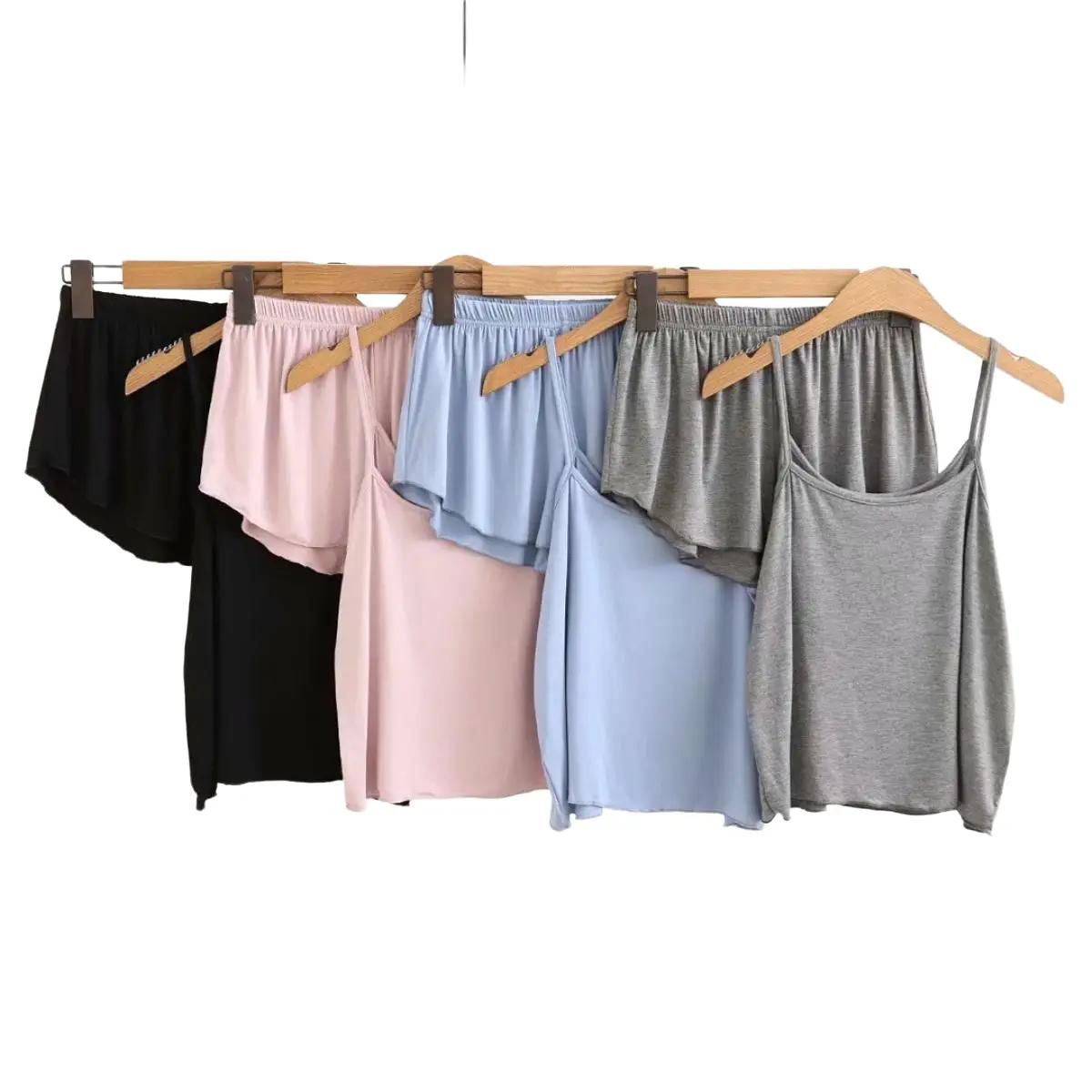 Yooyi 女士性感吊帶睡衣套裝，含短褲，女士睡衣吊帶套裝，加大尺碼，最大尺碼 XXXL，純棉，006 成人長款寬鬆睡衣，圖案 - 灰色，L